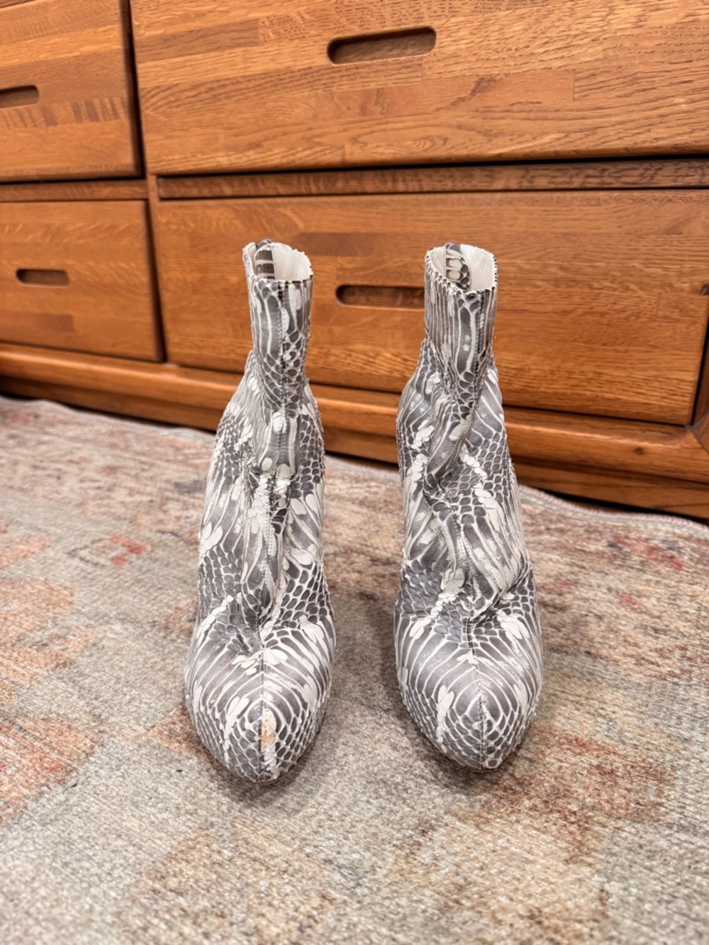 Christian Louboutin Grey Snake-Print Booties